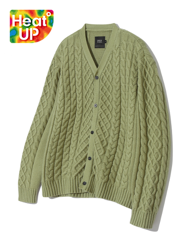 HEAVY WEIGHT CABLE KNIT CARDIGAN_OLIVE