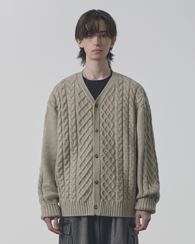 HEAVY WEIGHT CABLE KNIT CARDIGAN_SAND BEIGE