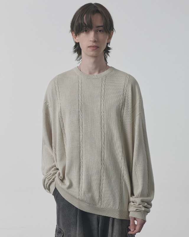 (ASI) CABLE ROUND NECK KNIT_4COLOR