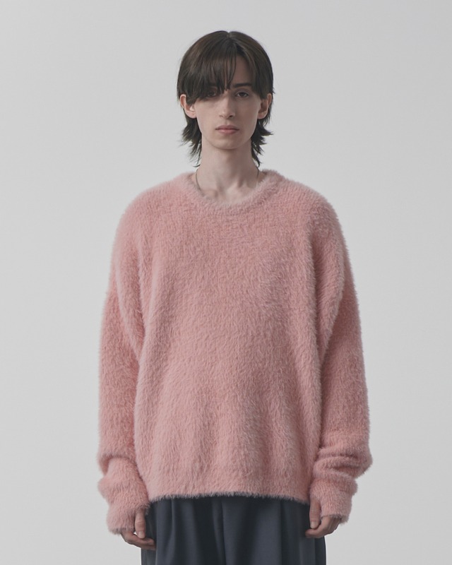 CROPPED HAIRY ROUND NECK KNIT_PINK